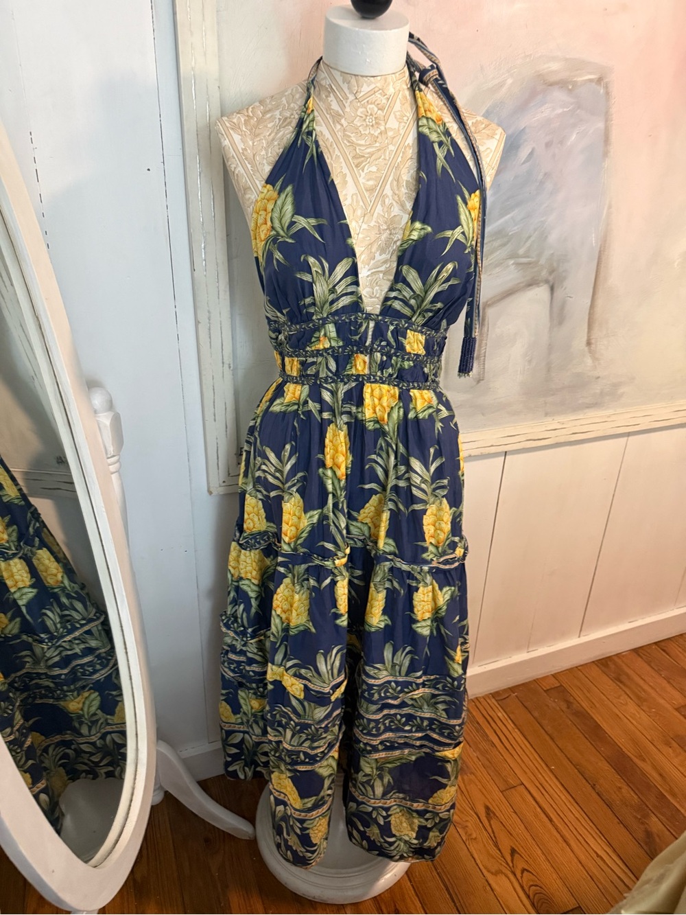 Farm Rio Navy Pineapple Halter One-Piece